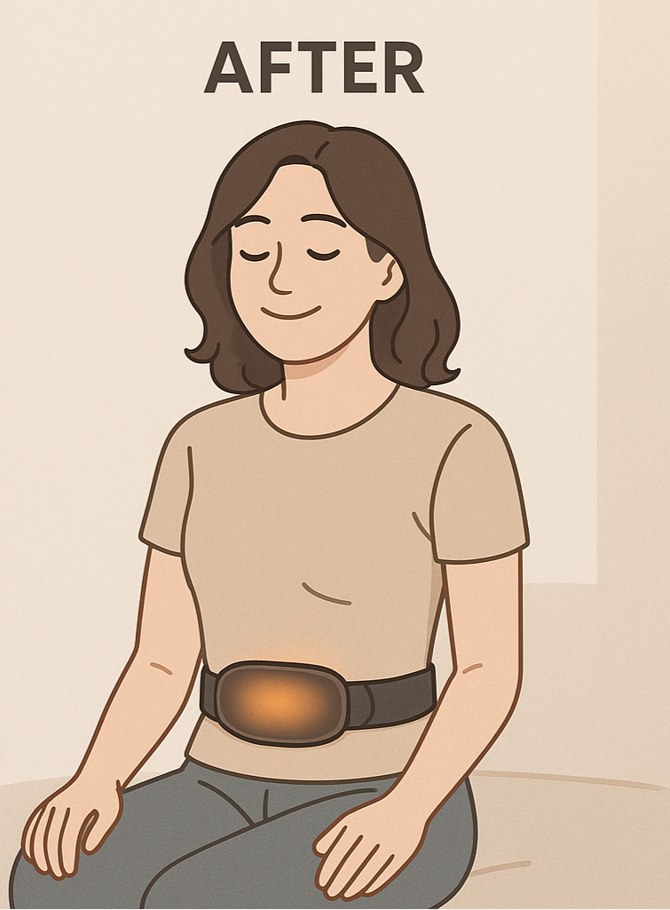 woman with anti-pain belt of period before and after